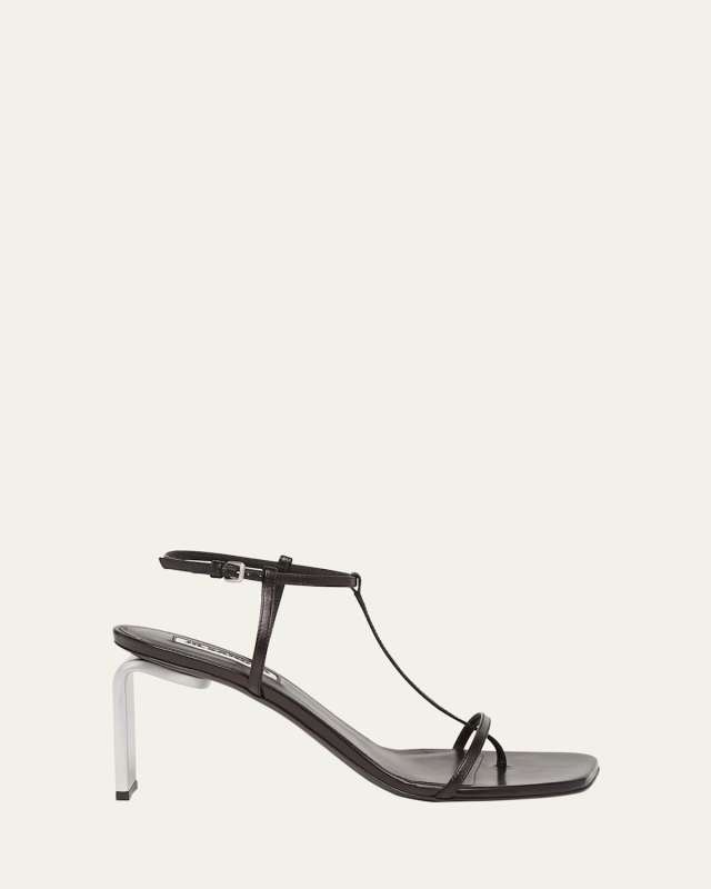 Square-Toe T-Strap Heel Sandals
